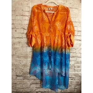 Cato Boho Top Womens Large Hi Low Hem Colorblock Ombre Paisley Beachy Babydoll